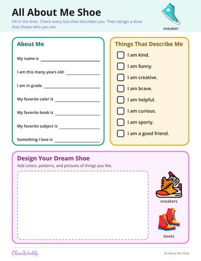 All About Me Shoe Template