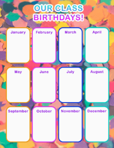 Class Birthday Calendar
