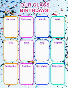 Class Birthday Calendar