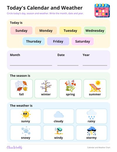 Daily Calendar and Weather Chart
