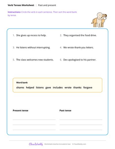 Verb Tenses: Past and Present - Friendship & Kindness