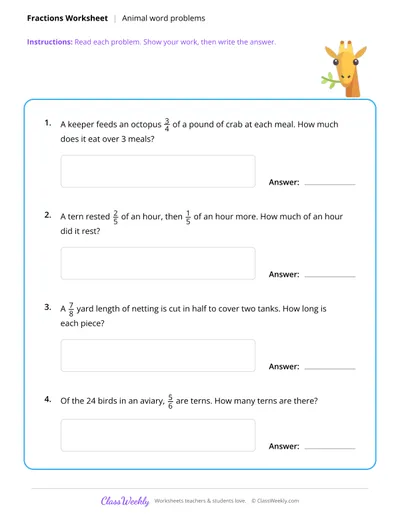 Fractions - Animal Word Problems