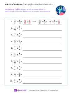 Multiply Fractions (Denominators 2-12)