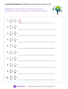 Multiply Fractions (Denominators 2-25)