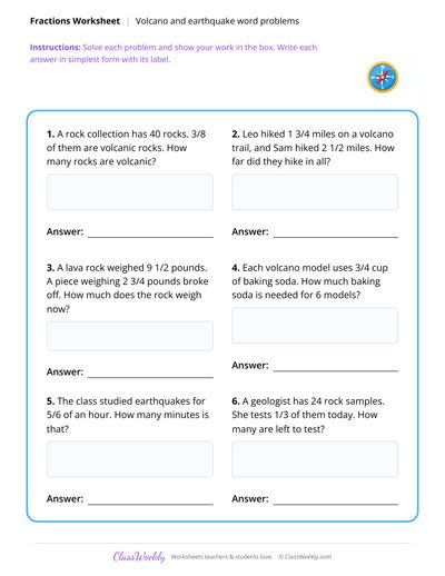 Fraction Word Problems - Volcanoes & Earthquakes
