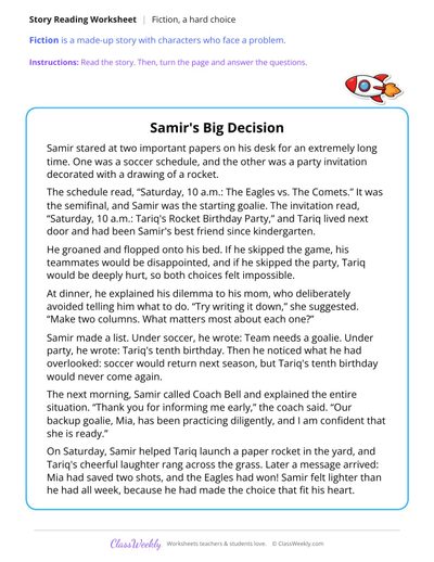 Samir's Big Decision (Fiction Passage)