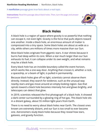 Black Holes (Nonfiction Passage)