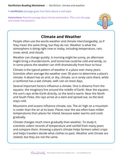 Climate and Weather (Nonfiction Passage)