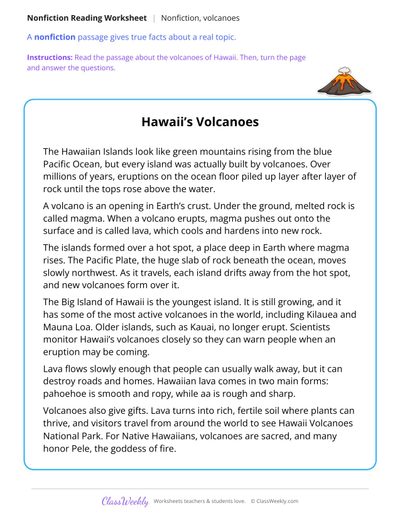 Hawaii's Volcanoes (Nonfiction Passage)