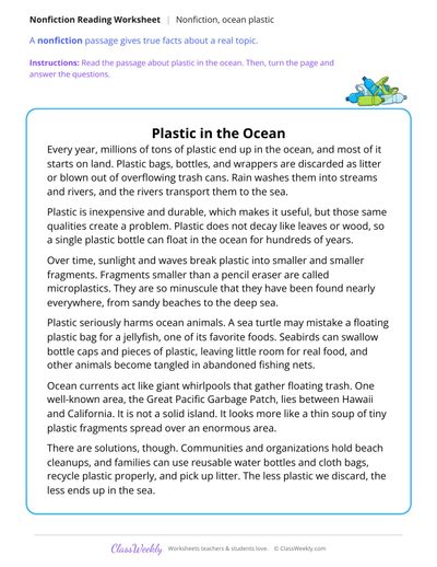 Plastic in the Ocean (Nonfiction Passage)