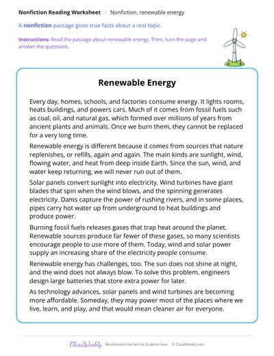 Renewable Energy (Nonfiction Passage)