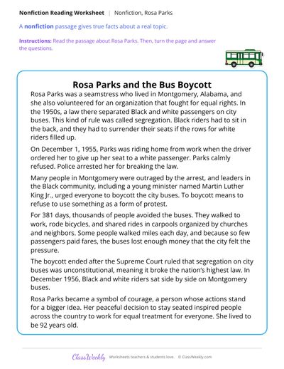 Rosa Parks and the Bus Boycott (Nonfiction Passage)