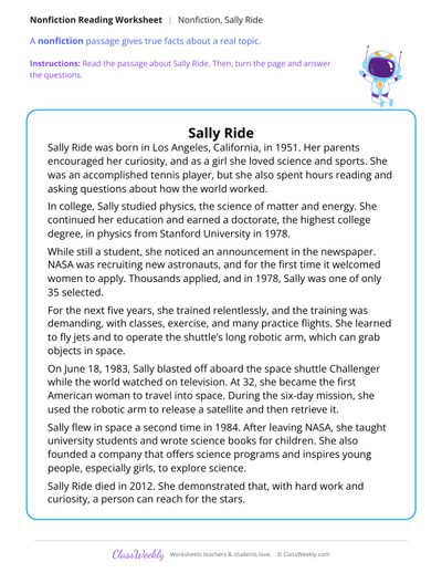 Sally Ride (Nonfiction Passage)