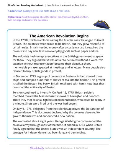 The American Revolution Begins (Nonfiction Passage)