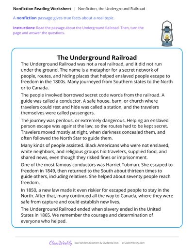 The Underground Railroad (Nonfiction Passage)
