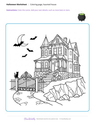Haunted House Coloring Page - Halloween