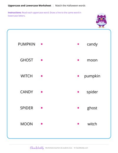 Match Uppercase and Lowercase Words - Halloween