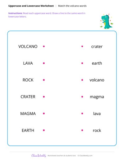 Match Uppercase and Lowercase Words - Volcanoes & Earthquakes