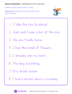 Identifying nouns in a sentence