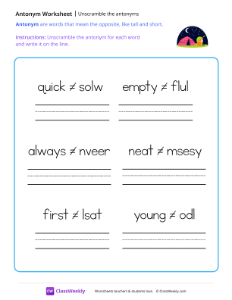 Unscramble the antonyms