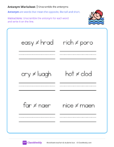 Unscramble the antonyms