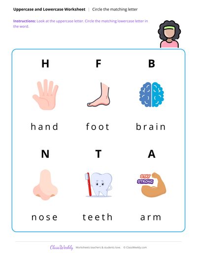 Circle the Lowercase Letter - Human Body