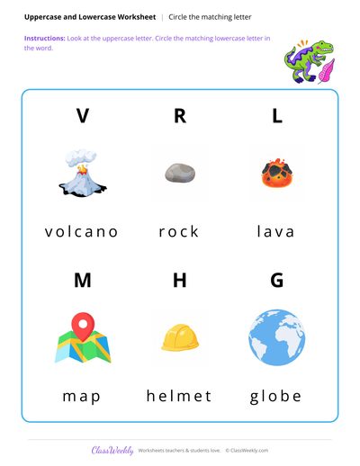 Circle the Lowercase Letter - Volcanoes & Earthquakes