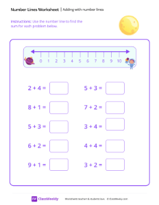 Adding With Number Lines - Moon - Free 1st Grade Math Worksheet ...