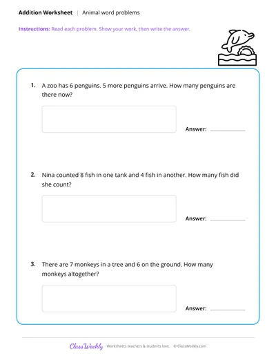 Addition - Animal Word Problems