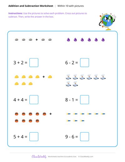 Add and Subtract Within 10 - Volcanoes & Earthquakes