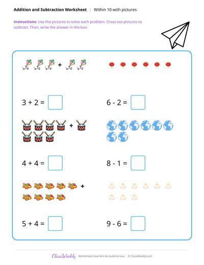 Add and Subtract Within 10 - Diversity & World Cultures