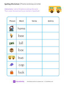 Practice words (say and write)