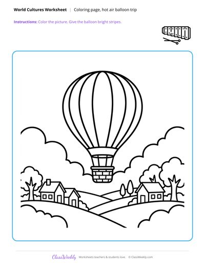 Hot Air Balloon Trip Coloring Page - Diversity & World Cultures