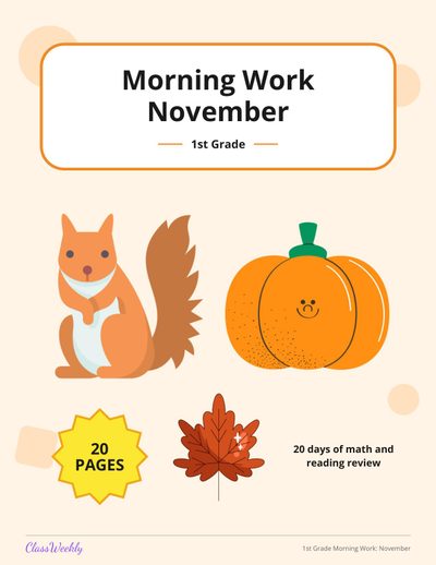 1st Grade Morning Work: November