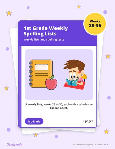 1st Grade Weekly Spelling Lists: Weeks 28-36