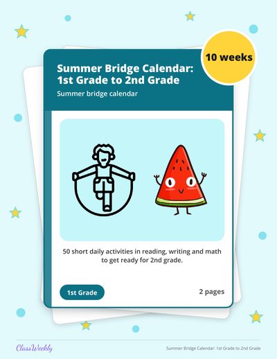 Summer Bridge Calendar: 1st Grade to 2nd Grade