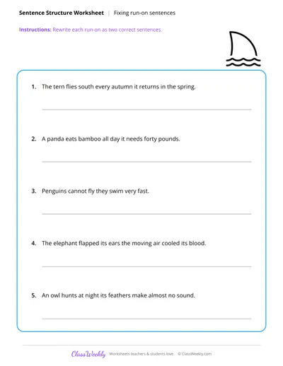 Sentence Structure - Fixing Run-on Sentences