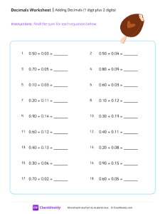 Adding Decimals (1 digit plus 2 digits)