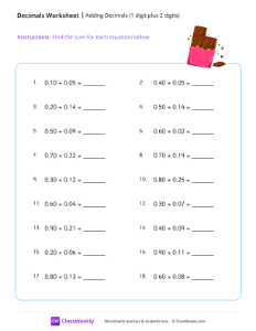 Adding Decimals (1 digit plus 2 digits)