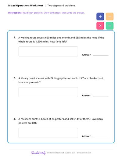 Two-Step Word Problems - Famous Americans