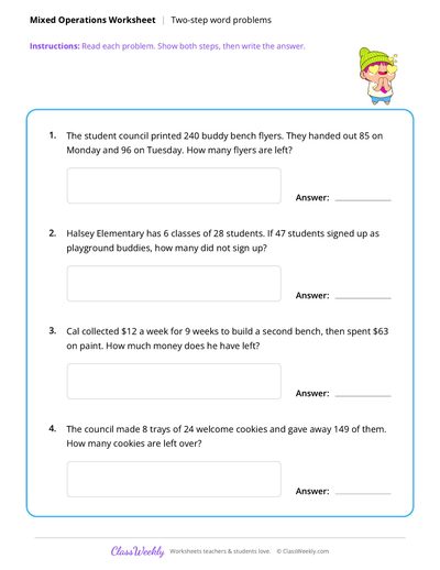 Two-Step Word Problems - Friendship & Kindness