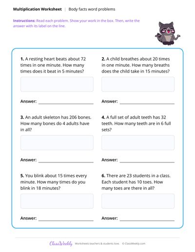 Multi-digit Word Problems - Human Body