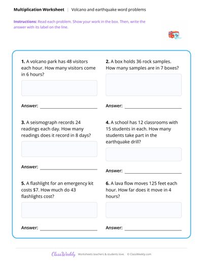 Multi-digit Word Problems - Volcanoes & Earthquakes