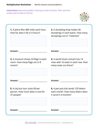 Multi-digit Word Problems - Diversity & World Cultures