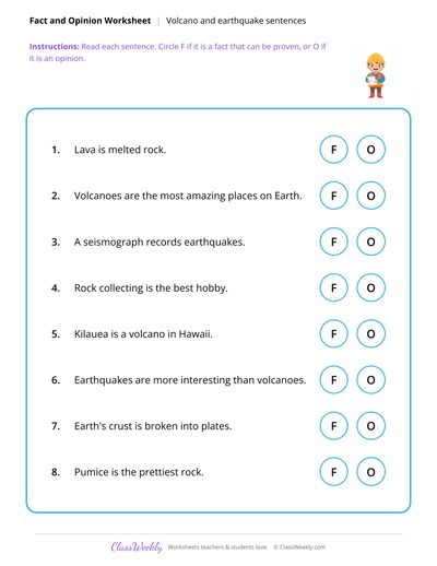 Fact or Opinion - Volcanoes & Earthquakes