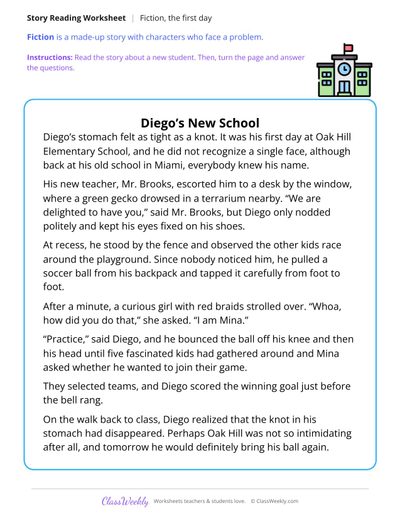 Diego's New School (Fiction Passage)