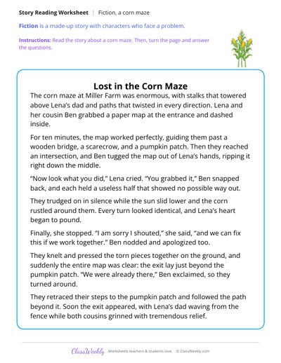 Lost in the Corn Maze (Fiction Passage)