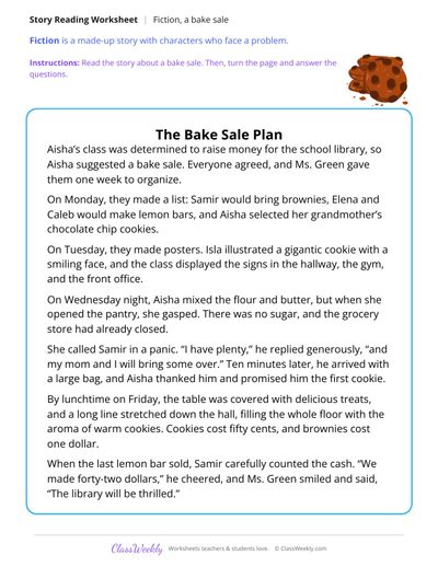 The Bake Sale Plan (Fiction Passage)