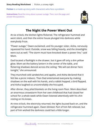 The Night the Power Went Out (Fiction Passage)