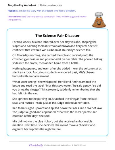 The Science Fair Disaster (Fiction Passage)